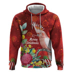 Australia Pink Cockatoo Christmas Hoodie Aussie Native Flowers Merry Xmas - Red - Aussie Hoodie