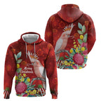 Australia Pink Cockatoo Christmas Hoodie Aussie Native Flowers Merry Xmas - Red - Aussie Hoodie