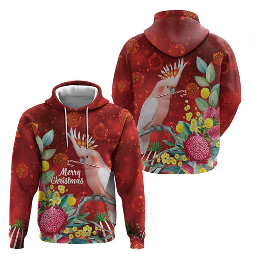 Australia Pink Cockatoo Christmas Hoodie Aussie Native Flowers Merry Xmas - Red - Aussie Hoodie