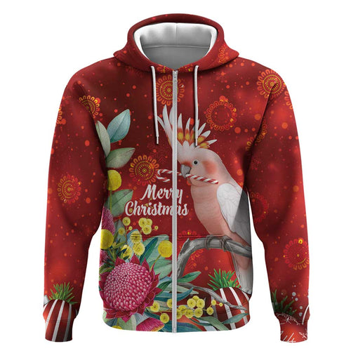 Australia Pink Cockatoo Christmas Hoodie Aussie Native Flowers Merry Xmas - Red - Aussie Hoodie