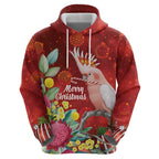 Australia Pink Cockatoo Christmas Hoodie Aussie Native Flowers Merry Xmas - Red - Aussie Hoodie