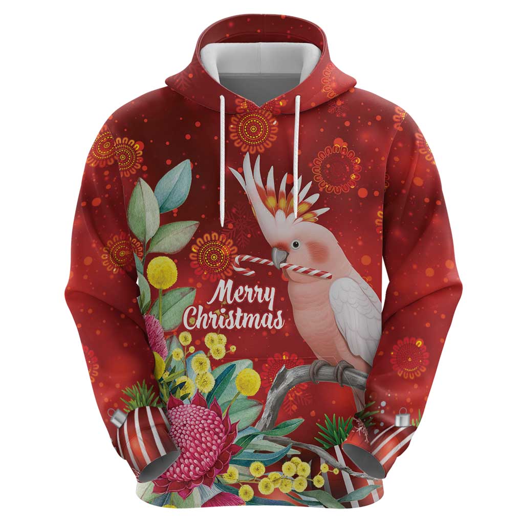 Australia Pink Cockatoo Christmas Hoodie Aussie Native Flowers Merry Xmas - Red - Aussie Hoodie