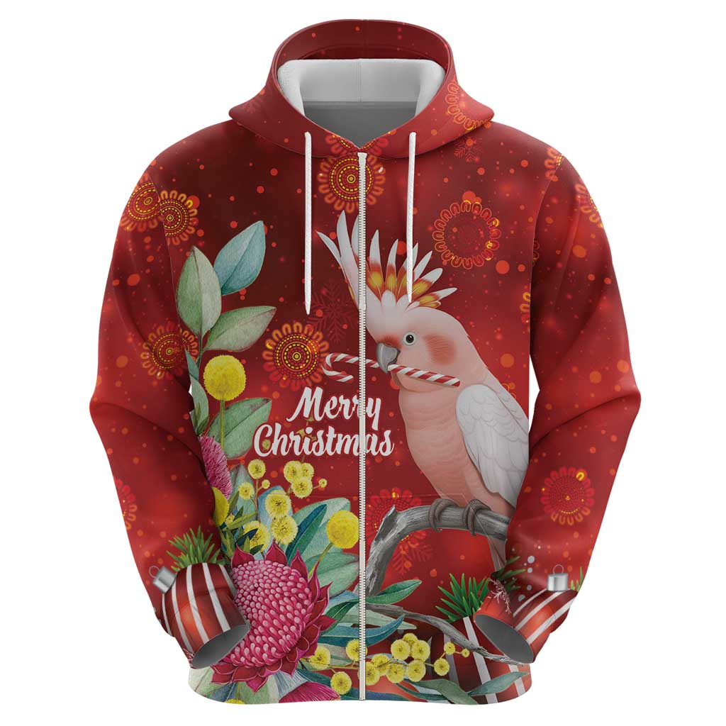 Australia Pink Cockatoo Christmas Hoodie Aussie Native Flowers Merry Xmas - Red - Aussie Hoodie
