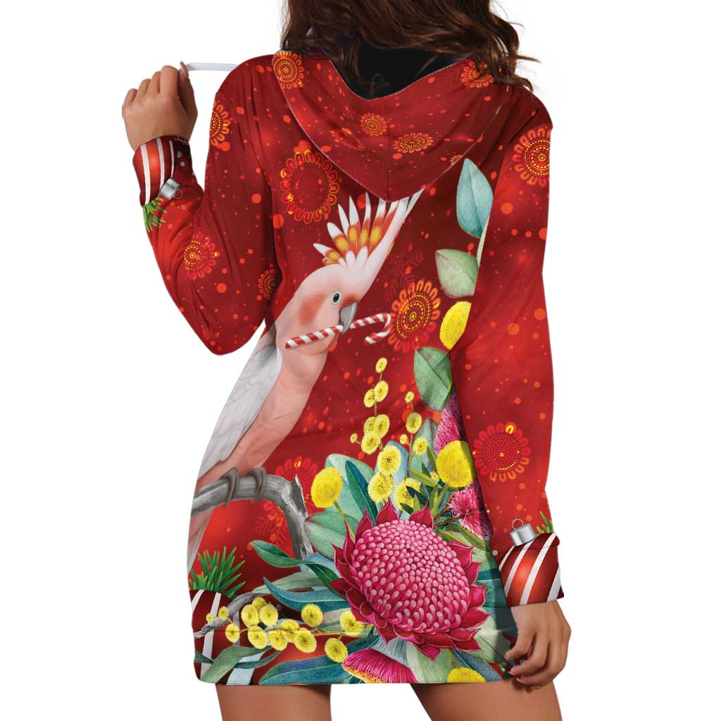 Australia Pink Cockatoo Christmas Hoodie Dress Aussie Native Flowers Merry Xmas - Red - Aussie Hoodie
