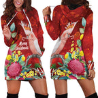Australia Pink Cockatoo Christmas Hoodie Dress Aussie Native Flowers Merry Xmas - Red - Aussie Hoodie