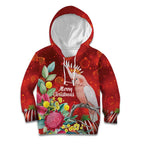 Australia Pink Cockatoo Christmas Kid Hoodie Aussie Native Flowers Merry Xmas - Red - Aussie Hoodie