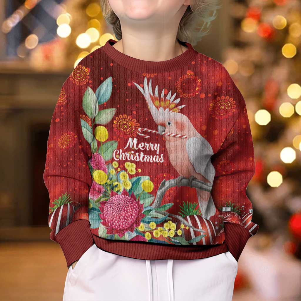 Australia Pink Cockatoo Christmas Kid Ugly Christmas Sweater Aussie Native Flowers Merry Xmas - Red - Aussie Hoodie