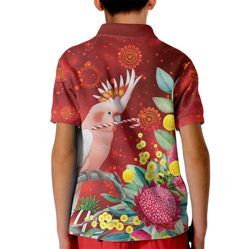 Australia Pink Cockatoo Christmas Kid Polo Shirt Aussie Native Flowers Merry Xmas - Red - Aussie Hoodie