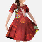 Australia Pink Cockatoo Christmas Kid Short Sleeve Dress Aussie Native Flowers Merry Xmas - Red - Aussie Hoodie
