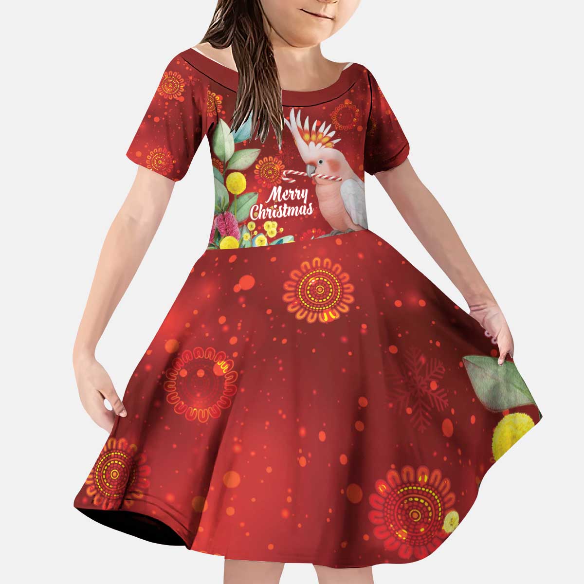 Australia Pink Cockatoo Christmas Kid Short Sleeve Dress Aussie Native Flowers Merry Xmas - Red - Aussie Hoodie