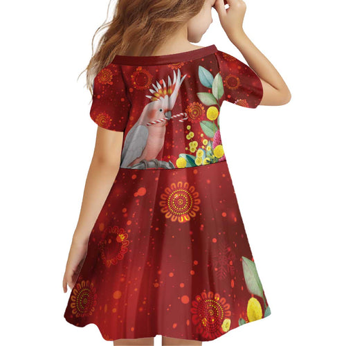 Australia Pink Cockatoo Christmas Kid Short Sleeve Dress Aussie Native Flowers Merry Xmas - Red - Aussie Hoodie