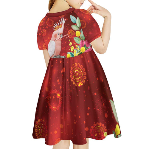 Australia Pink Cockatoo Christmas Kid Short Sleeve Dress Aussie Native Flowers Merry Xmas - Red - Aussie Hoodie