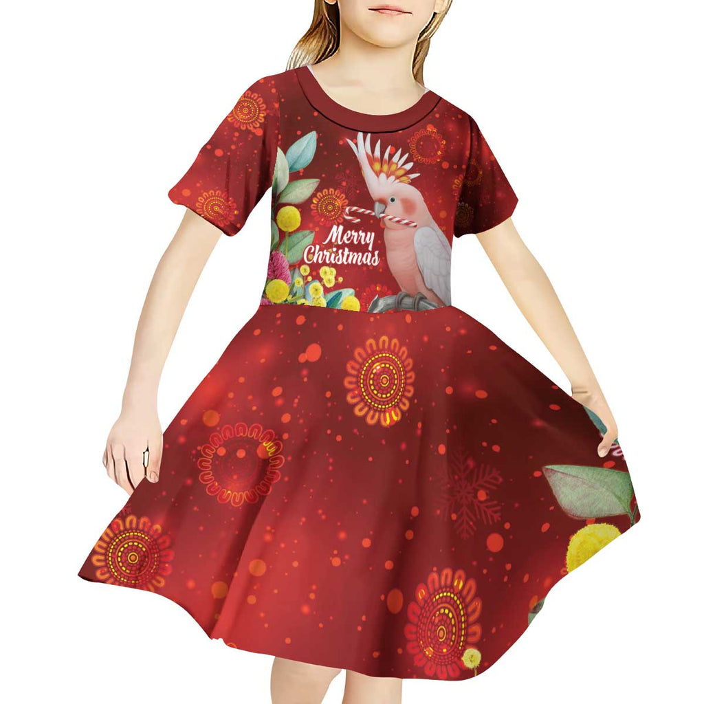 Australia Pink Cockatoo Christmas Kid Short Sleeve Dress Aussie Native Flowers Merry Xmas - Red - Aussie Hoodie