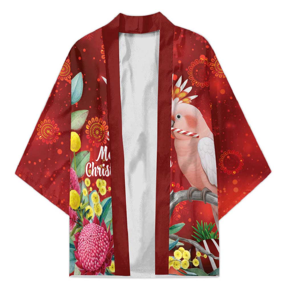 Australia Pink Cockatoo Christmas Kimono Aussie Native Flowers Merry Xmas - Red - Aussie Hoodie