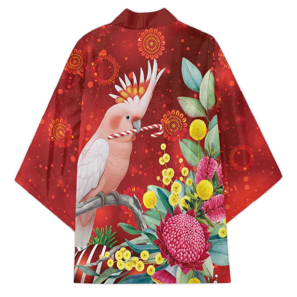 Australia Pink Cockatoo Christmas Kimono Aussie Native Flowers Merry Xmas - Red - Aussie Hoodie