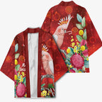Australia Pink Cockatoo Christmas Kimono Aussie Native Flowers Merry Xmas - Red - Aussie Hoodie