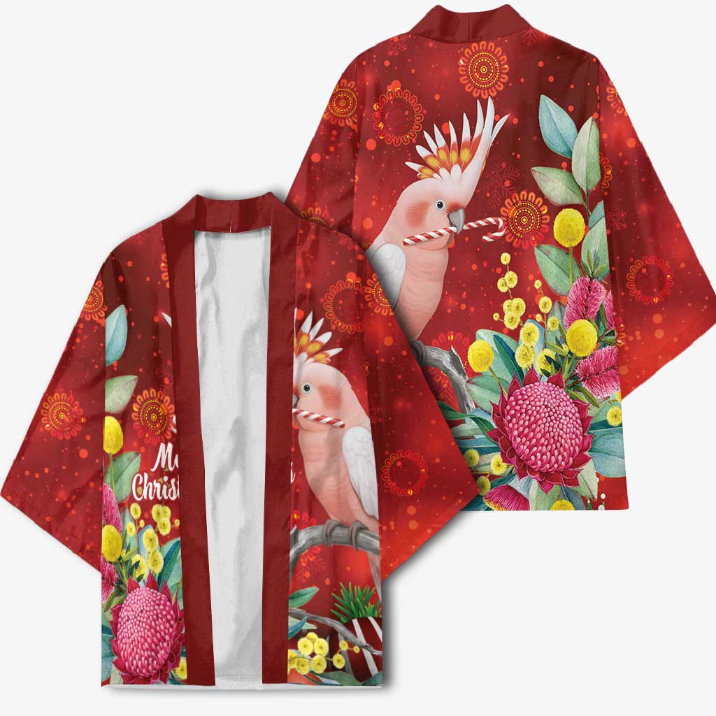 Australia Pink Cockatoo Christmas Kimono Aussie Native Flowers Merry Xmas - Red - Aussie Hoodie
