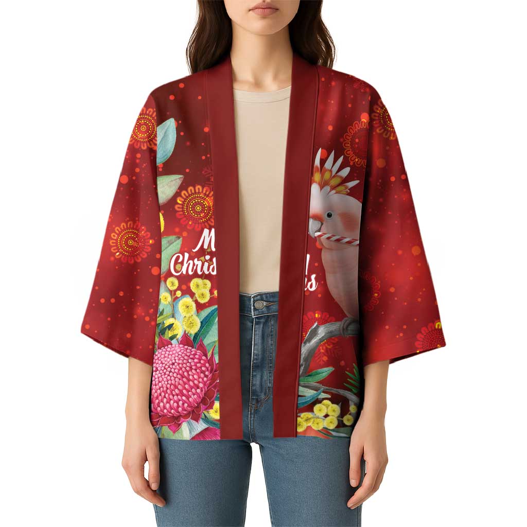 Australia Pink Cockatoo Christmas Kimono Aussie Native Flowers Merry Xmas - Red - Aussie Hoodie