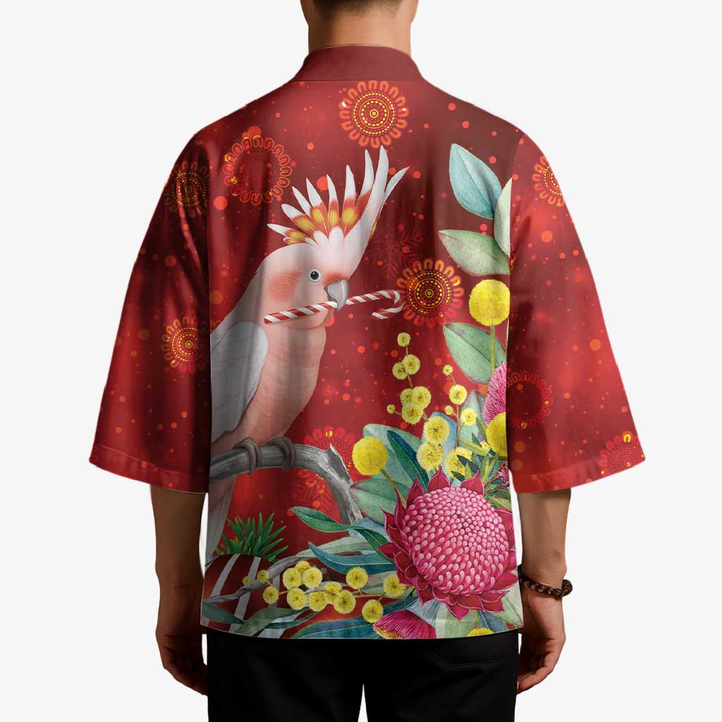 Australia Pink Cockatoo Christmas Kimono Aussie Native Flowers Merry Xmas - Red - Aussie Hoodie