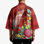 Australia Pink Cockatoo Christmas Kimono Aussie Native Flowers Merry Xmas - Red - Aussie Hoodie