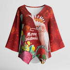 Australia Pink Cockatoo Christmas Kimono Sleeve Blouse Aussie Native Flowers Merry Xmas - Red - Aussie Hoodie