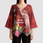 Australia Pink Cockatoo Christmas Kimono Sleeve Blouse Aussie Native Flowers Merry Xmas - Red - Aussie Hoodie