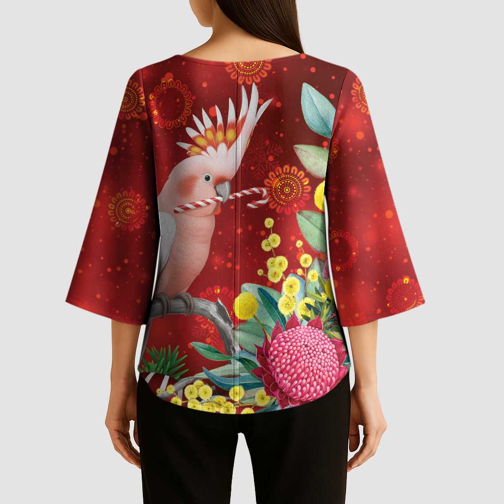 Australia Pink Cockatoo Christmas Kimono Sleeve Blouse Aussie Native Flowers Merry Xmas - Red - Aussie Hoodie