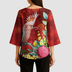 Australia Pink Cockatoo Christmas Kimono Sleeve Blouse Aussie Native Flowers Merry Xmas - Red - Aussie Hoodie