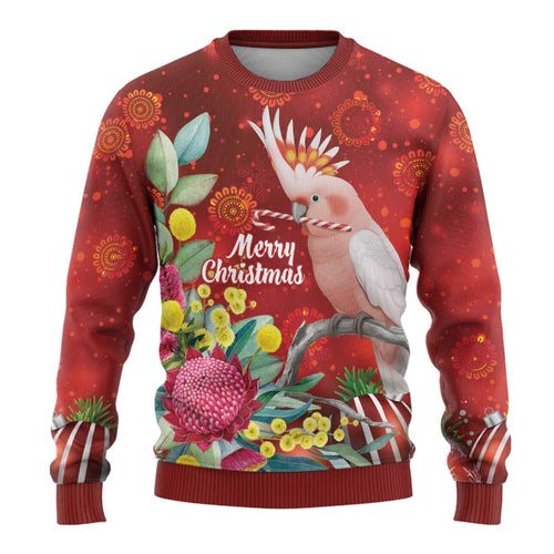 Australia Pink Cockatoo Christmas Ugly Christmas Sweater Aussie Native Flowers Merry Xmas - Red - Aussie Hoodie