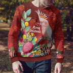 Australia Pink Cockatoo Christmas Ugly Christmas Sweater Aussie Native Flowers Merry Xmas - Red - Aussie Hoodie
