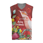 Australia Pink Cockatoo Christmas Knitted V-Neck Vest Aussie Native Flowers Merry Xmas - Red - Aussie Hoodie