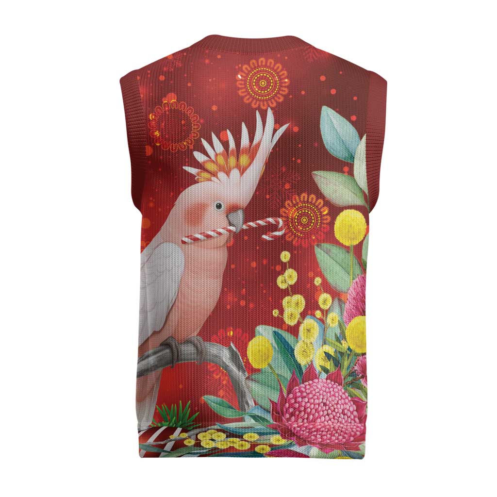 Australia Pink Cockatoo Christmas Knitted V-Neck Vest Aussie Native Flowers Merry Xmas - Red - Aussie Hoodie