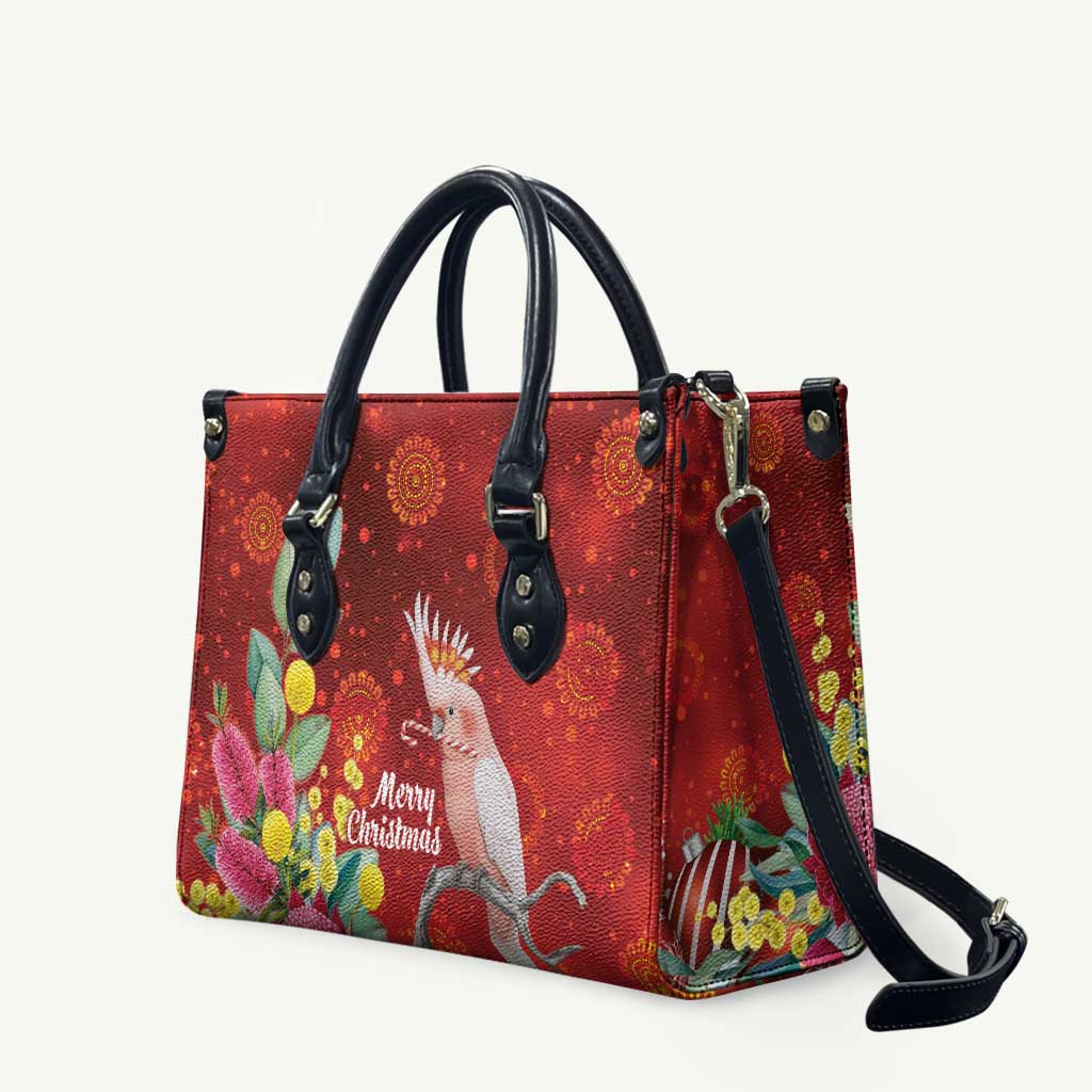 Australia Pink Cockatoo Christmas Leather Bag Aussie Native Flowers Merry Xmas - Red - Aussie Hoodie