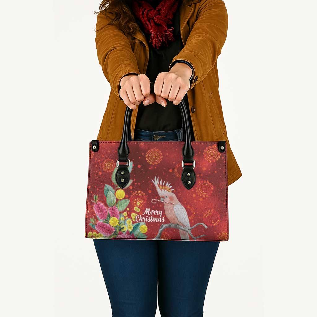 Australia Pink Cockatoo Christmas Leather Bag Aussie Native Flowers Merry Xmas - Red - Aussie Hoodie