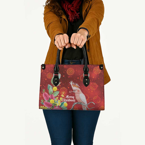 Australia Pink Cockatoo Christmas Leather Bag Aussie Native Flowers Merry Xmas - Red - Aussie Hoodie