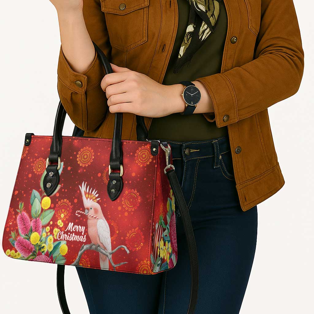 Australia Pink Cockatoo Christmas Leather Bag Aussie Native Flowers Merry Xmas - Red - Aussie Hoodie