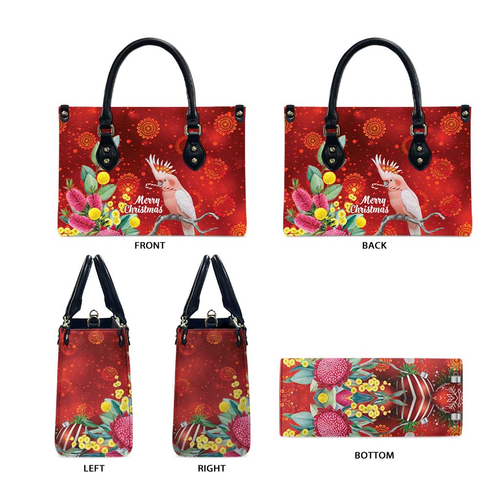 Australia Pink Cockatoo Christmas Leather Bag Aussie Native Flowers Merry Xmas - Red - Aussie Hoodie