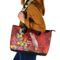 Australia Pink Cockatoo Christmas Leather Tote Bag Aussie Native Flowers Merry Xmas - Red - Aussie Hoodie