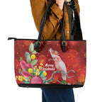 Australia Pink Cockatoo Christmas Leather Tote Bag Aussie Native Flowers Merry Xmas - Red - Aussie Hoodie