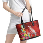 Australia Pink Cockatoo Christmas Leather Tote Bag Aussie Native Flowers Merry Xmas - Red - Aussie Hoodie