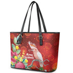 Australia Pink Cockatoo Christmas Leather Tote Bag Aussie Native Flowers Merry Xmas - Red - Aussie Hoodie