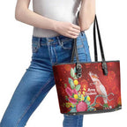 Australia Pink Cockatoo Christmas Leather Tote Bag Aussie Native Flowers Merry Xmas - Red - Aussie Hoodie