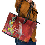 Australia Pink Cockatoo Christmas Leather Tote Bag Aussie Native Flowers Merry Xmas - Red - Aussie Hoodie