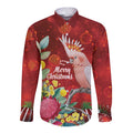Australia Pink Cockatoo Christmas Long Sleeve Button Shirt Aussie Native Flowers Merry Xmas - Red - Aussie Hoodie