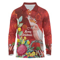 Australia Pink Cockatoo Christmas Long Sleeve Polo Shirt Aussie Native Flowers Merry Xmas - Red - Aussie Hoodie