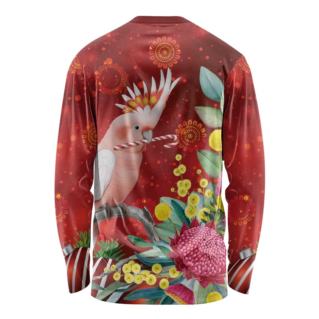 Australia Pink Cockatoo Christmas Long Sleeve Shirt Aussie Native Flowers Merry Xmas - Red - Aussie Hoodie