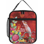 Australia Pink Cockatoo Christmas Lunch Bag Aussie Native Flowers Merry Xmas - Red