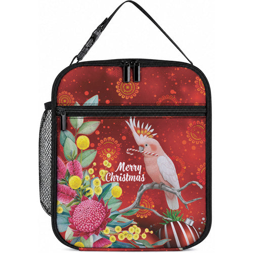Australia Pink Cockatoo Christmas Lunch Bag Aussie Native Flowers Merry Xmas - Red
