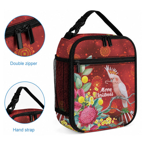 Australia Pink Cockatoo Christmas Lunch Bag Aussie Native Flowers Merry Xmas - Red