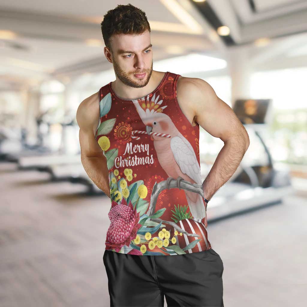Australia Pink Cockatoo Christmas Men Tank Top Aussie Native Flowers Merry Xmas - Red - Aussie Hoodie